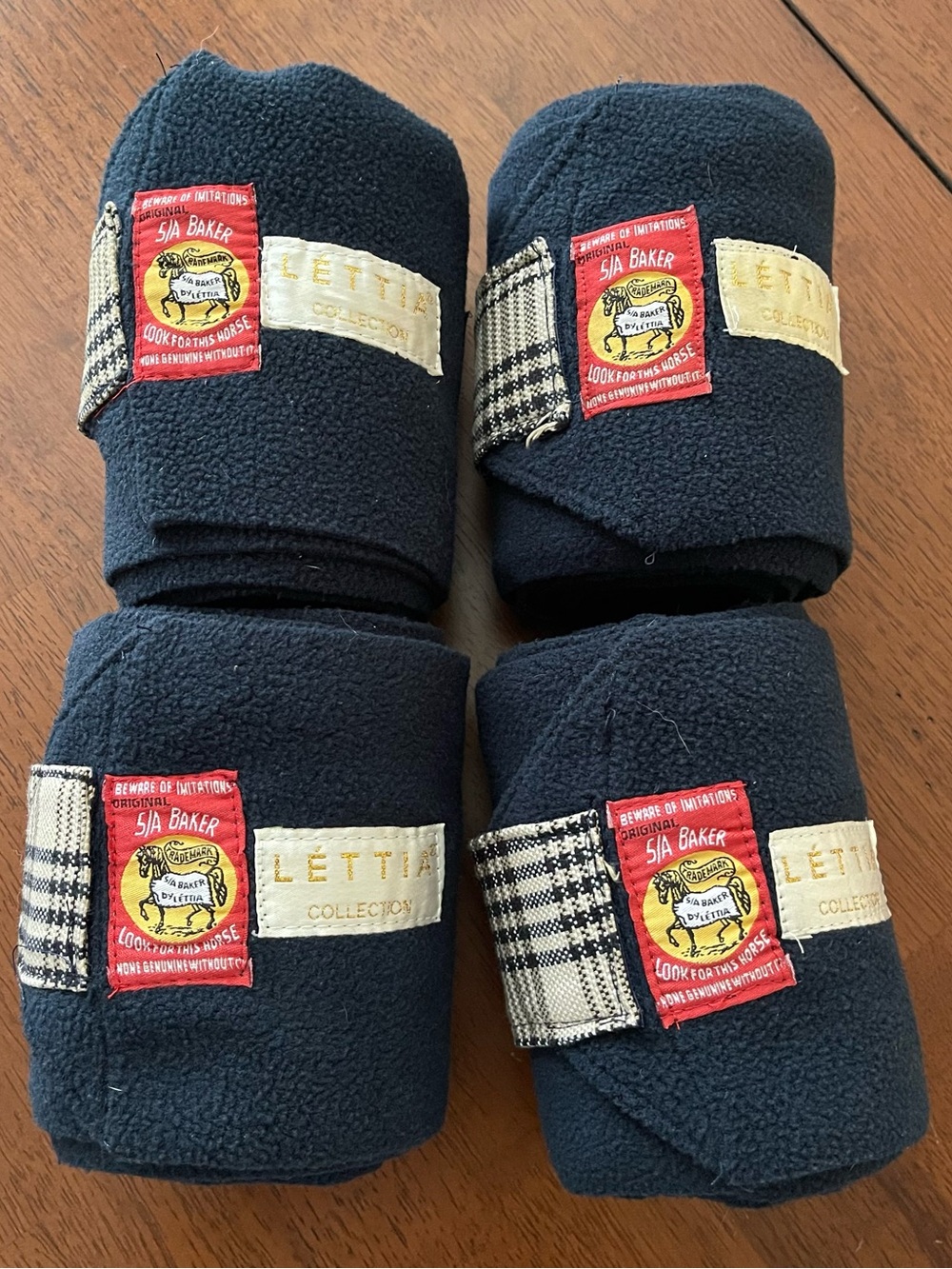 Baker Plaid Navy Fleece Polo Wraps for Horses - Pack of 4